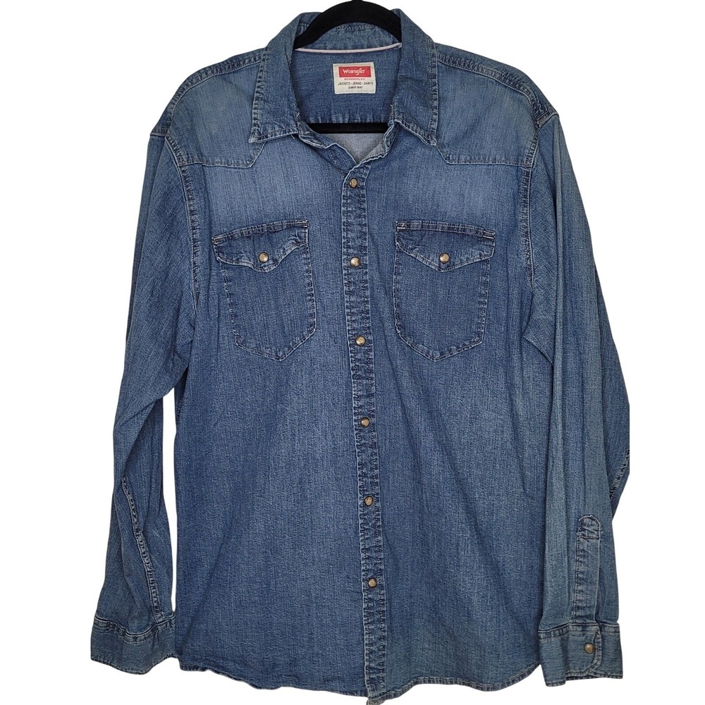 Wrangler Men's Denim Button-Up Shirt Blue XL Long Sleeve Western